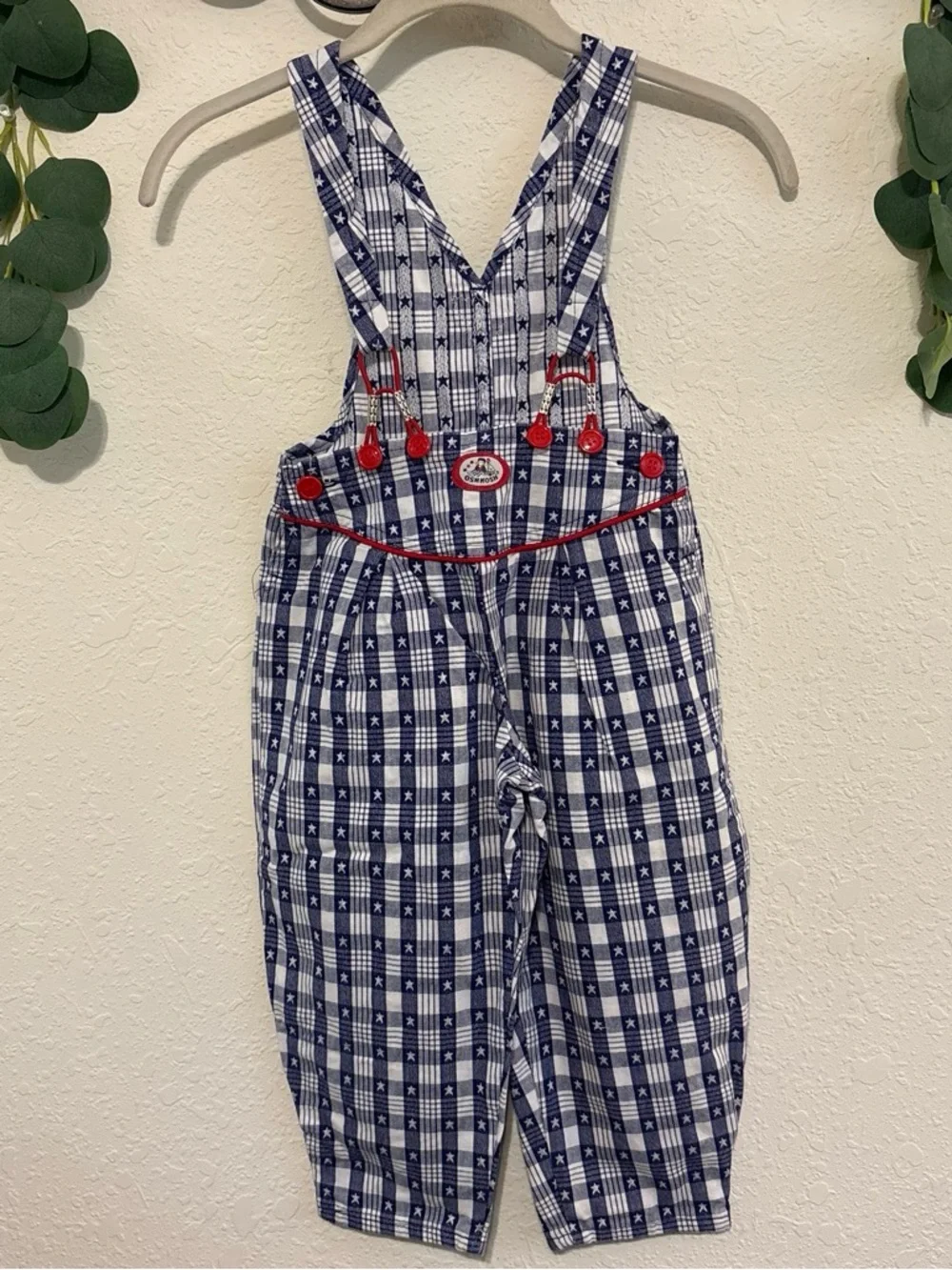 Vintage OshKosh B'gosh White and Blue Star Gingham Plaid Overalls✨
